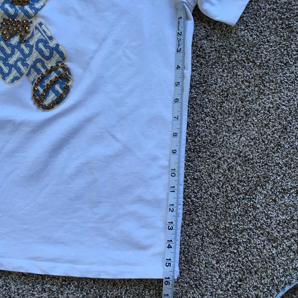 Burberry White Short Sleeve Tee with Blue & Gold Teddy Motif - Picture 5 of 6